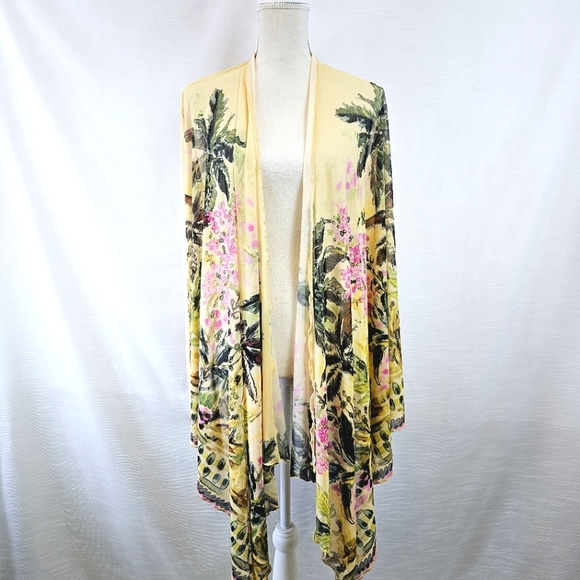 NWT Petit Pois by Viviana G Sheer Palm Tree Print Cardigan size Small/Medium - Picture 1 of 10